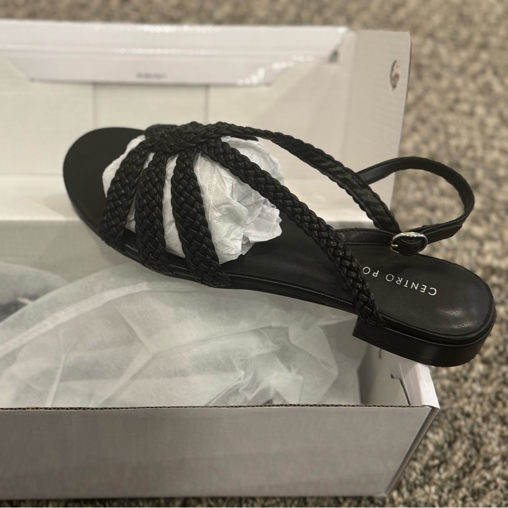 Centro Point Braided Black Sandals